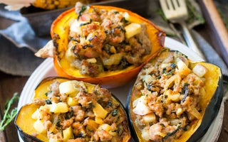 Caramelized Onion Apple Sausage Stuffed Acorn Squash