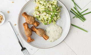 Avocado and Apple “Tartare” with Fried Walnut Dumplings and Chive Cream