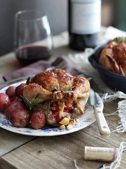 STUFFED CORNISH HENS WITH CRANBERRIES AND APPLES