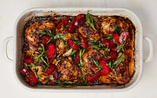 Chipotle-roasted chicken with plum and tarragon salad