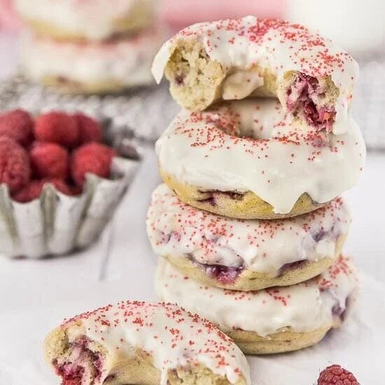 Raspberry Vanilla Baked Donuts