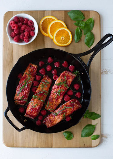 Pan-Seared Salmon with Raspberry Basil Sauce